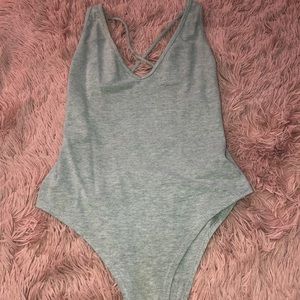Gray cutout back bodysuit